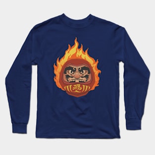 Japanese Traditional Daruma Doll Burning Daruma Long Sleeve T-Shirt